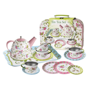 Tin Tea Set Suitcase Bird Design